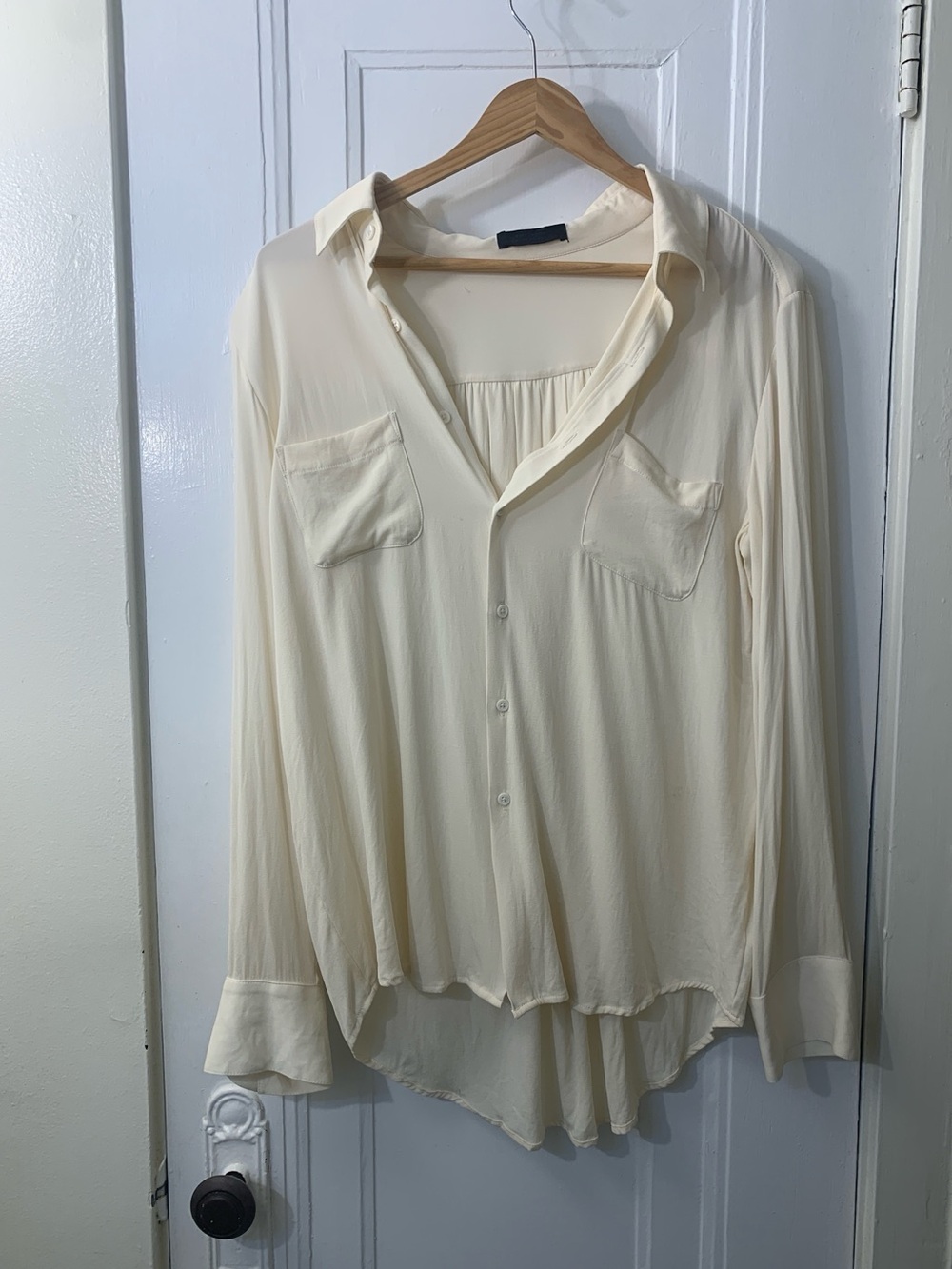 The Row Ivory Button-Front Long Sleeve Shirt with Double Breast Pockets